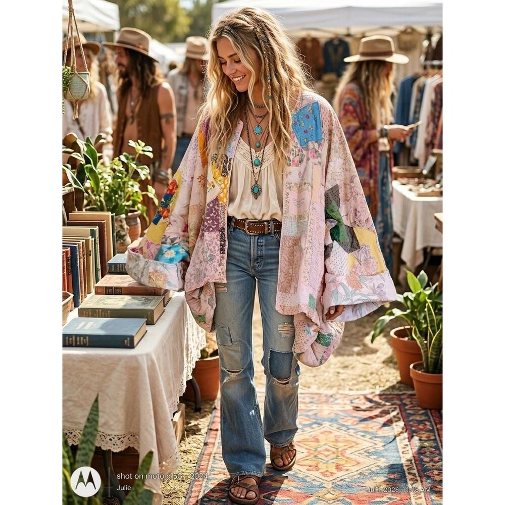 Artisanal Upcycled Reversible Patchwork Jacket Oversize Boho Coat Kimono OSFA
